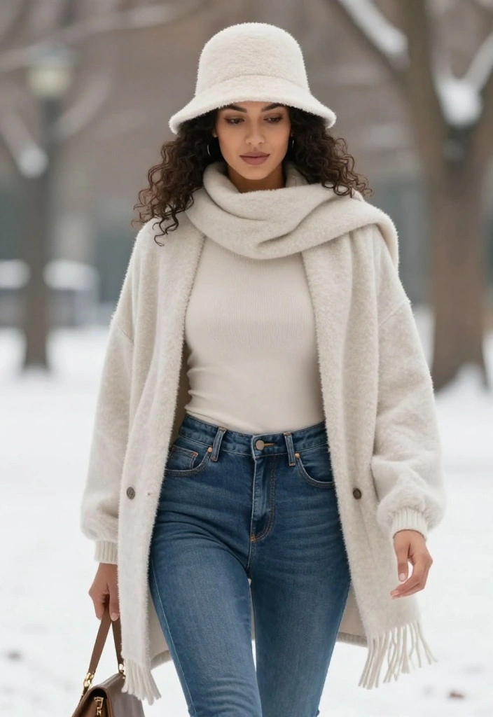 15 Winter Hat Outfit Suggestions for Women That Don't Ruin Your Hair - 3. Floppy Hat with Soft Scarf 1