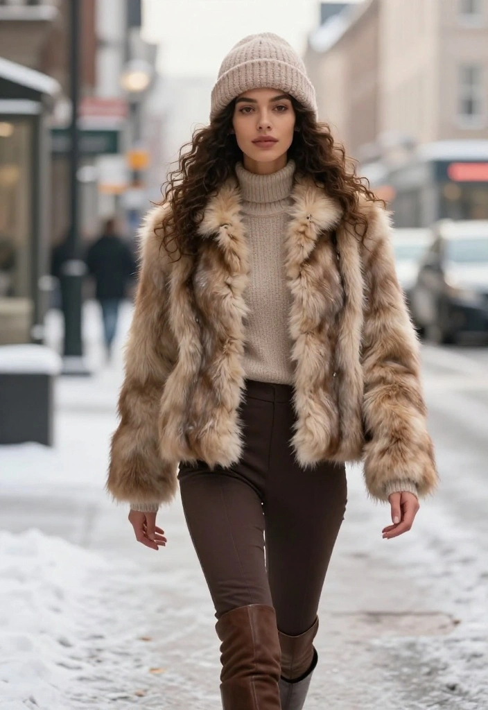 15 Winter Hat Outfit Suggestions for Women That Don't Ruin Your Hair - 7. Fleece Hat with Faux Fur Jacket 1