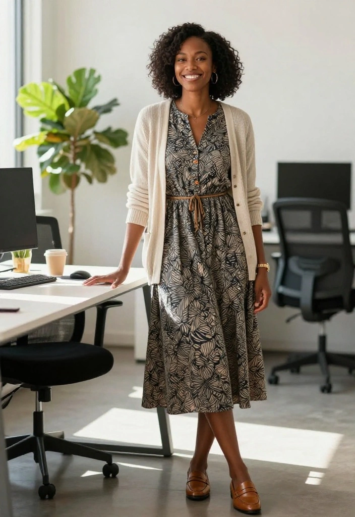 18 Women Outfit Work Office Suggestions That Follow Dress Code - 2. Chic Midi Dress with Eco-Friendly Materials 1