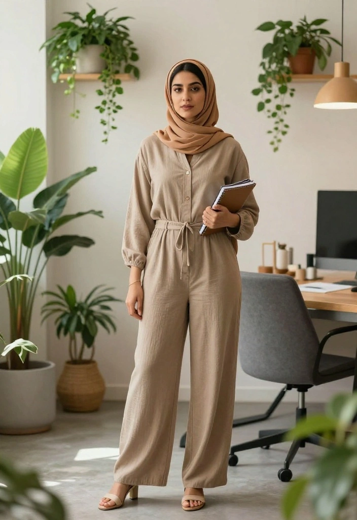 18 Women Outfit Work Office Suggestions That Follow Dress Code - 4. Eco-Conscious Jumpsuit for Effortless Style 1