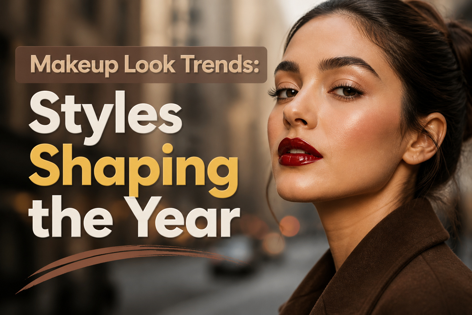 Model with bold lip color, emphasizing the 2026 makeup trend.