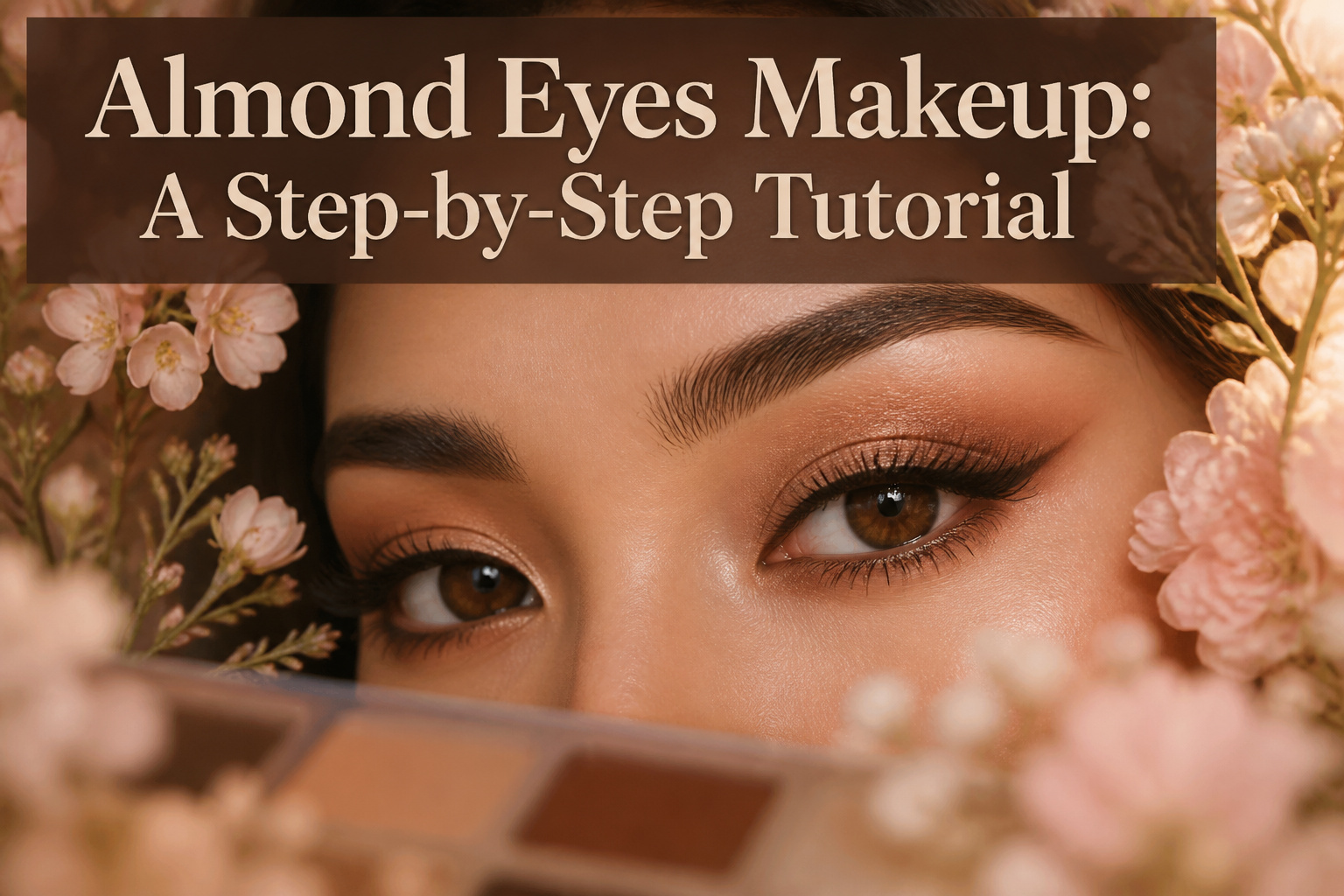Close-up of a model's almond-shaped eyes with makeup applied.