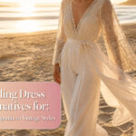 Different wedding dress alternatives, featuring jumpsuits and colorful styles.