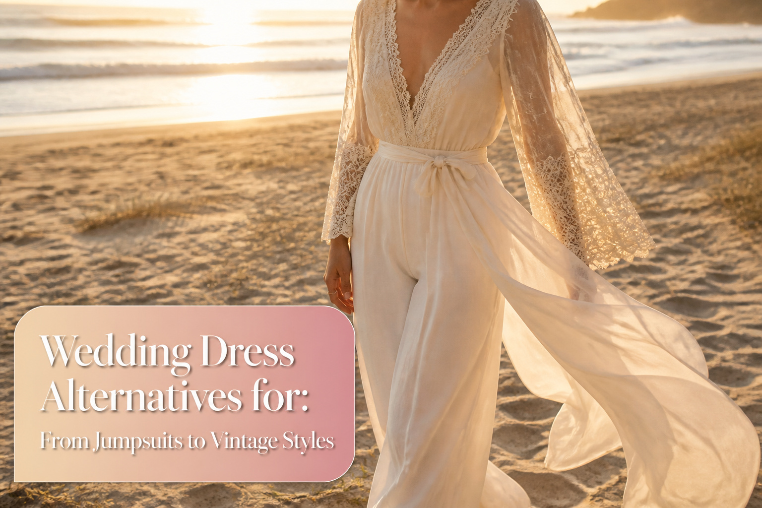 Different wedding dress alternatives, featuring jumpsuits and colorful styles.