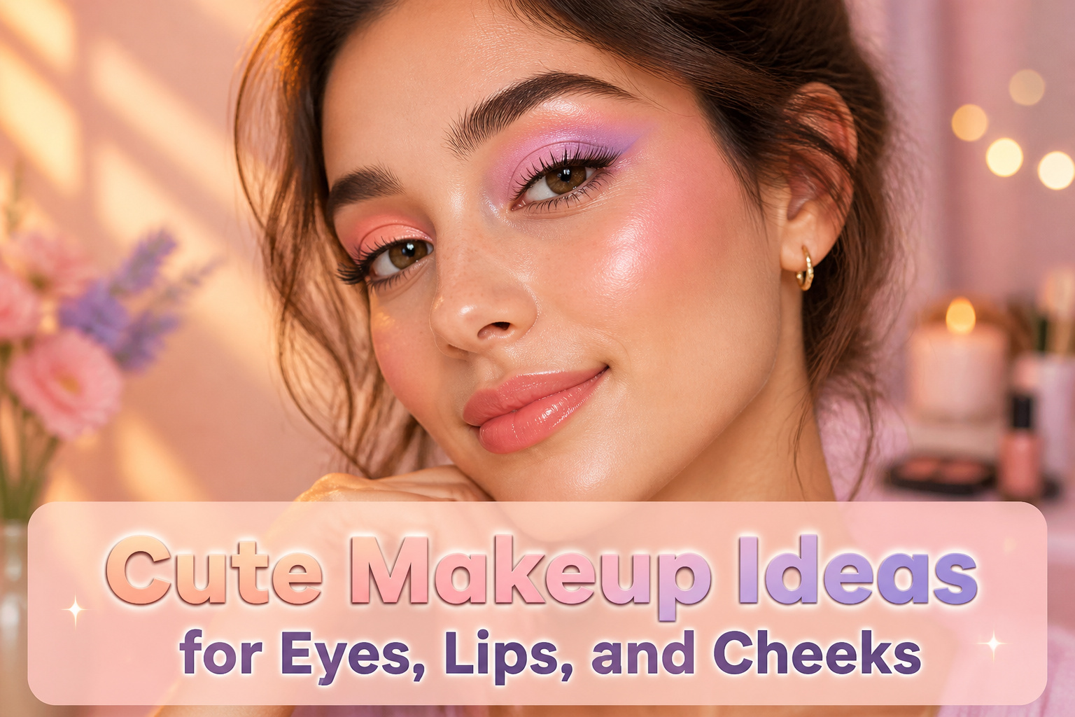 A model demonstrating different makeup styles, highlighting eyes, lips, and cheeks.