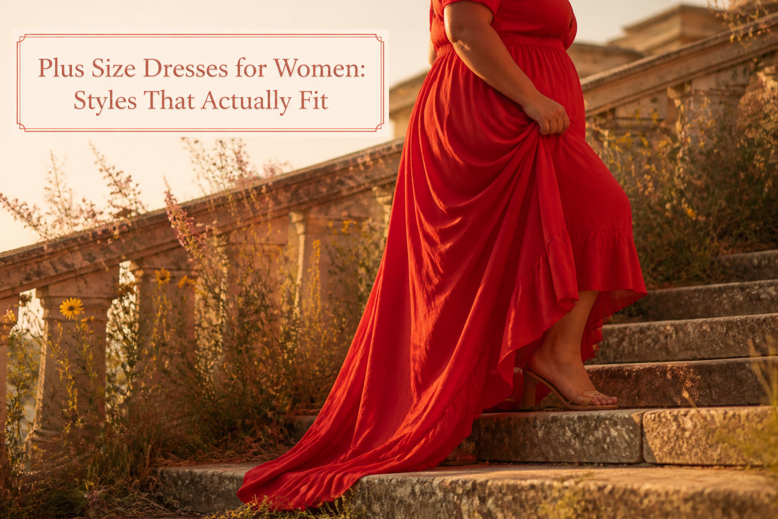 A collection of plus-size dresses displayed on mannequins.