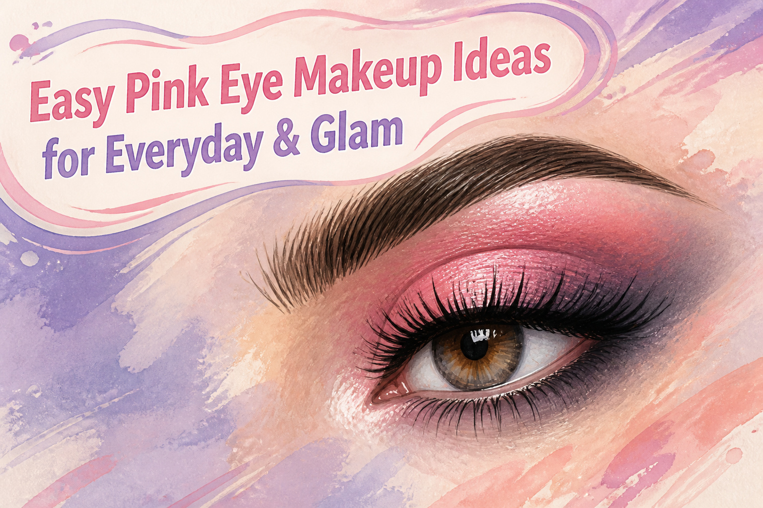 Various examples of pink eye makeup styles displayed on a table.