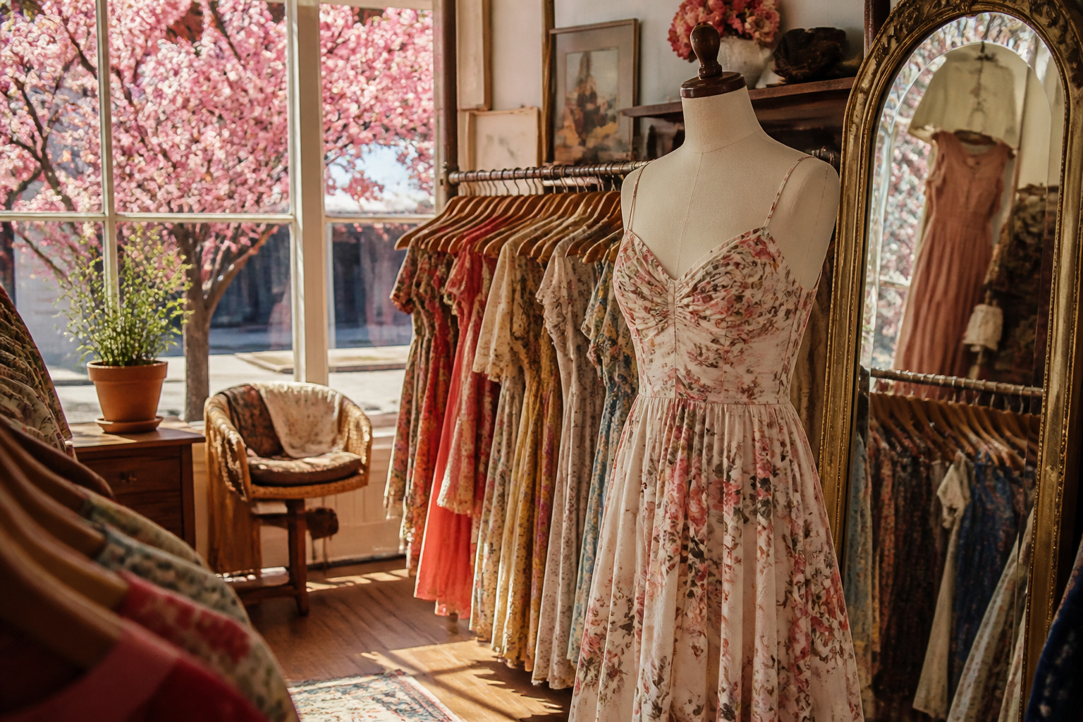 A model measuring her dress size in a stylish setting.