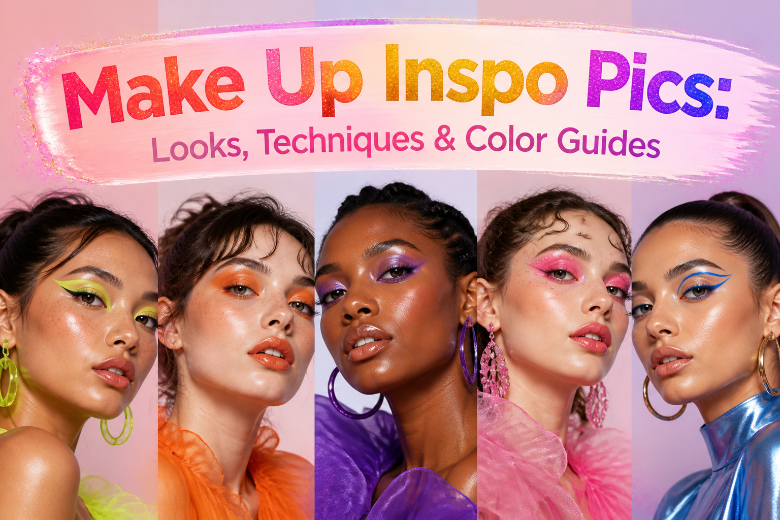 A collage of various makeup looks featuring bold colors and techniques.