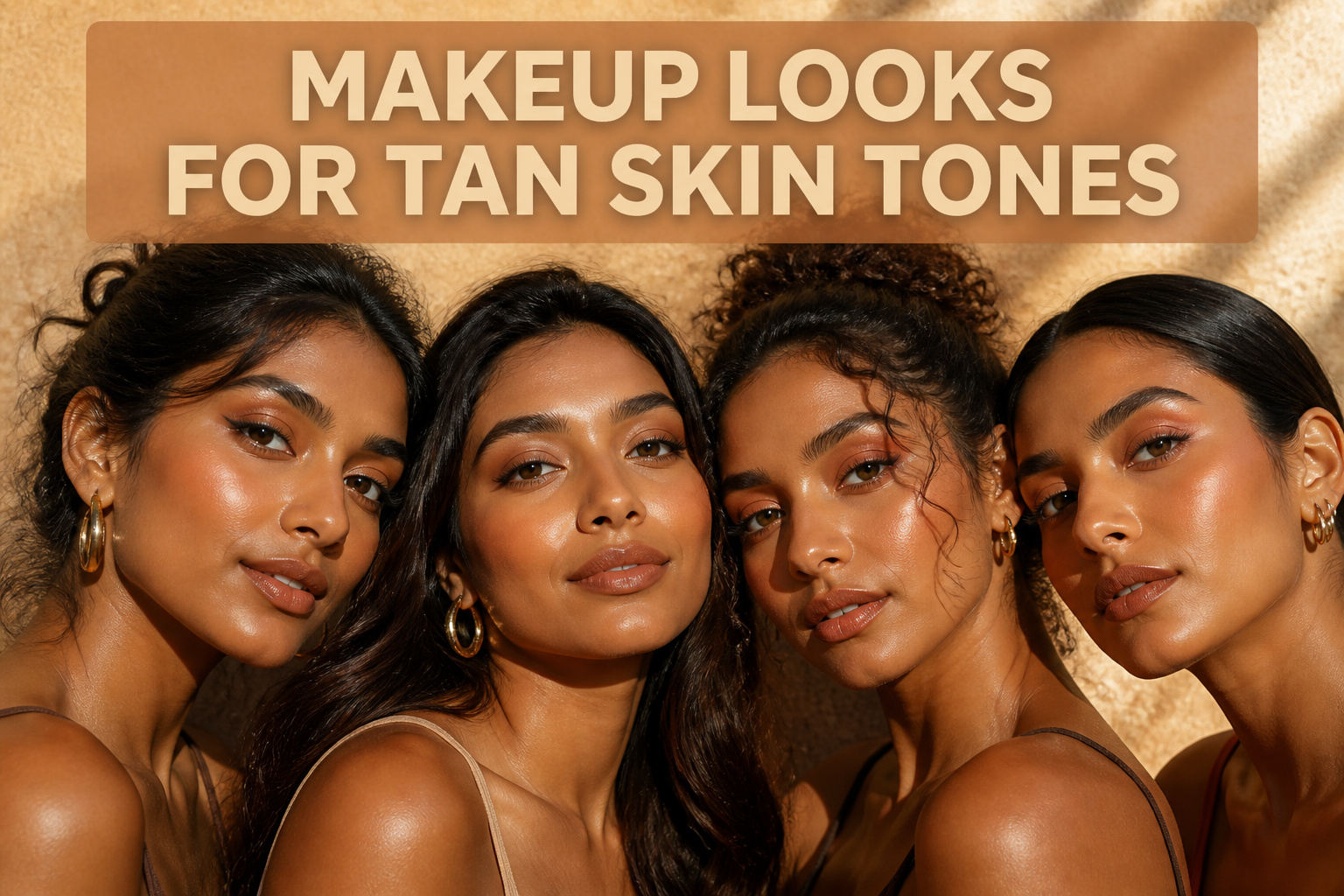 Model showcasing makeup that complements tan skin tones.