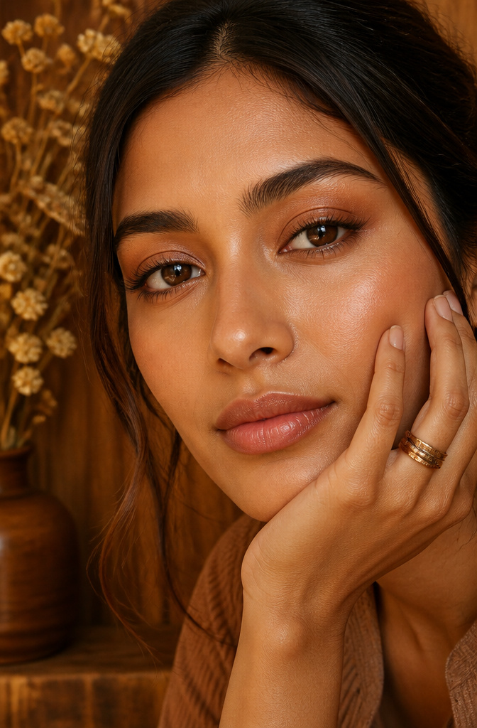 Natural Eyeshadow for Brown Eyes: 16 Color Ideas for 2026 2 Model with warm bronze eyeshadow on brown eyes.