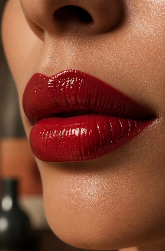 15 Euphoria Aesthetic Makeup Ideas for 2026 2 Close-up of a model's lips featuring a bold red color.