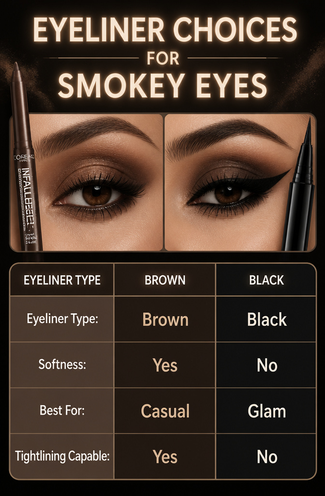 Graphic showing eyeliner options for creating a smokey eye.
