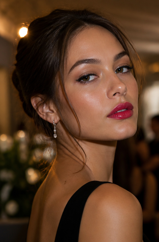 Make Up Inspo Pics: Looks, Techniques & Color Guides for 2026 11 A model with black glitter liner and deep pink lips against a luxurious backdrop.