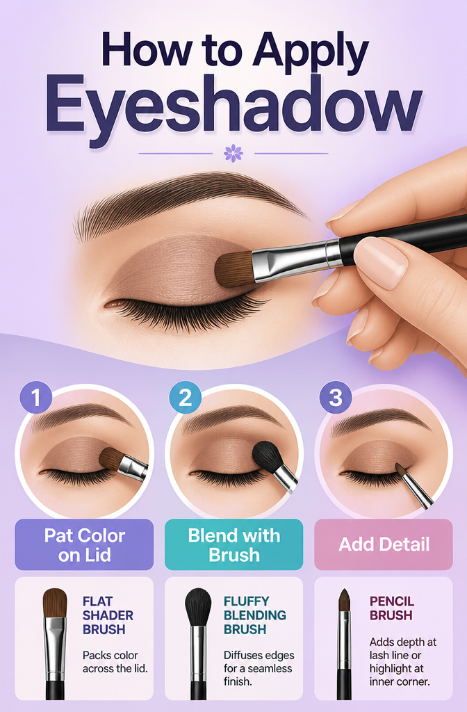 Information image showing how to apply eyeshadow for a simple look.