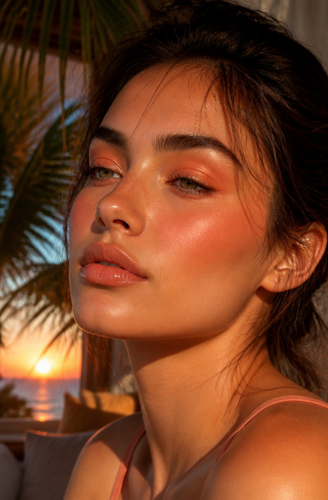 15 Euphoria Aesthetic Makeup Ideas for 2026 14 Model's makeup featuring warm coral and peach tones.