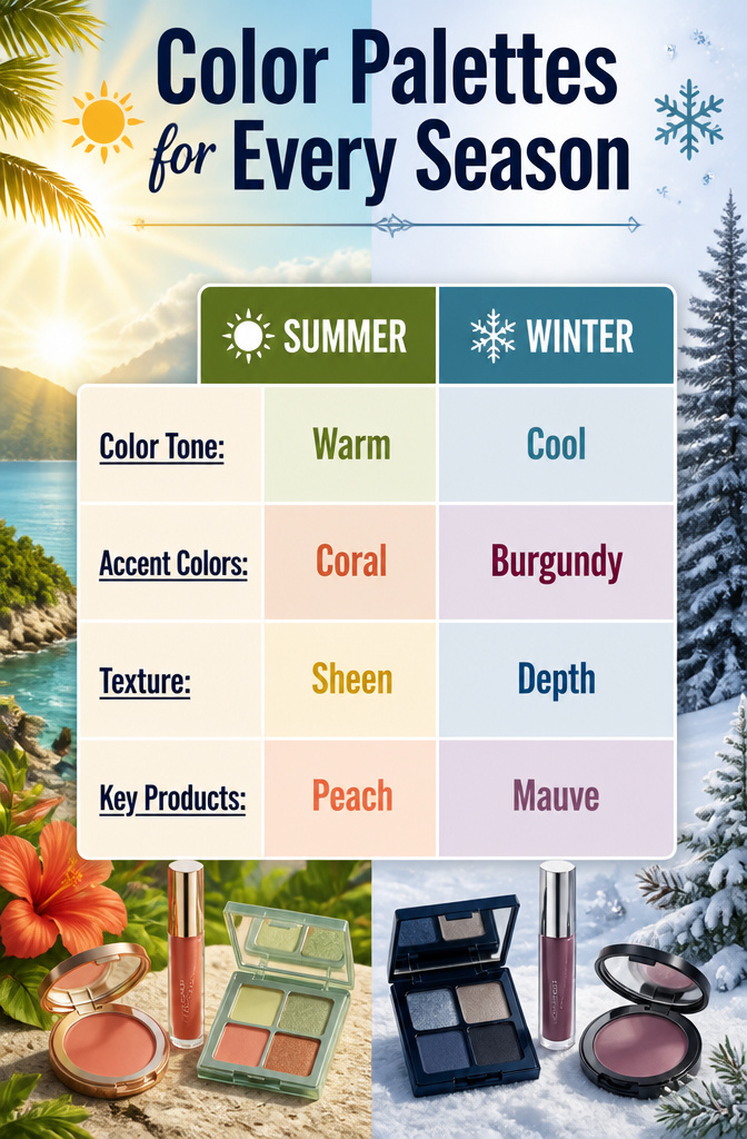 Make Up Inspo Pics: Looks, Techniques & Color Guides for 2026 14 An informational image about color palettes for every season.