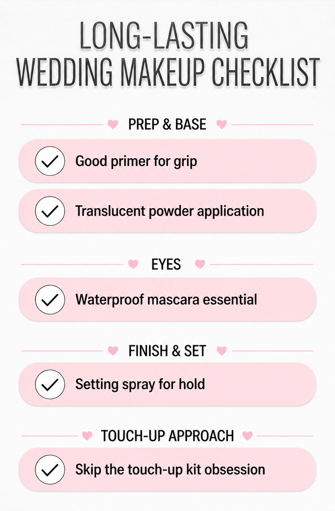 Information image featuring a checklist for long-lasting wedding makeup.