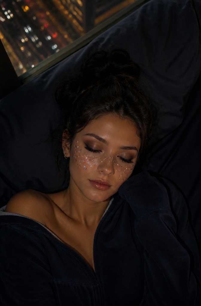 15 Euphoria Aesthetic Makeup Ideas for 2026 16 Model's cheeks and nose adorned with crystals resembling stars.