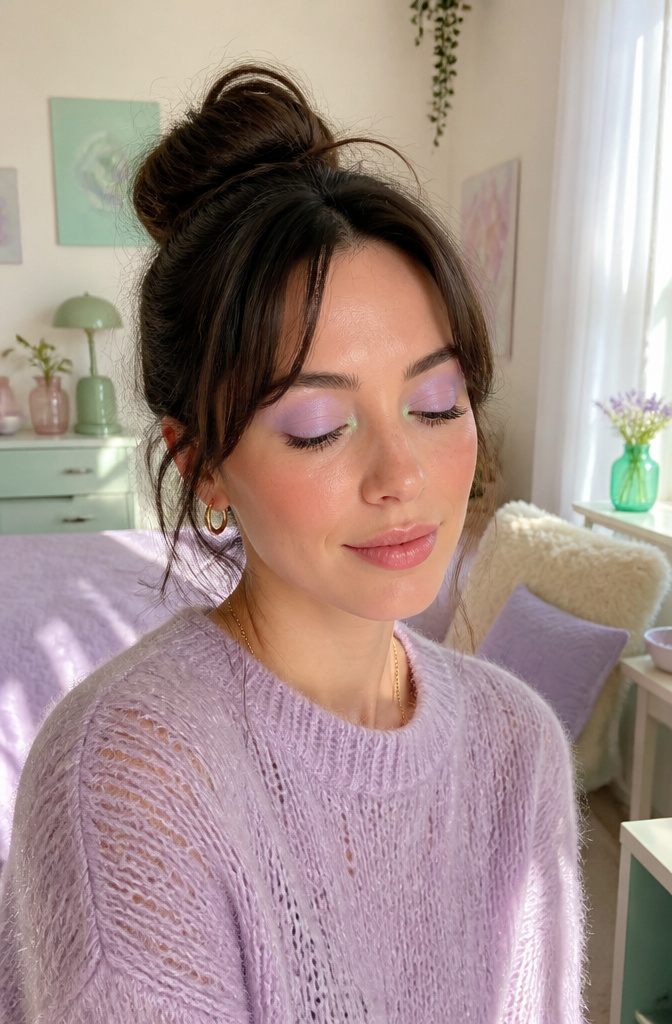 Unique Makeup Styles: 15 Looks, Types and Ideas for 2026 16 Woman in a pastel-painted room showcasing a fresh pastel makeup look.