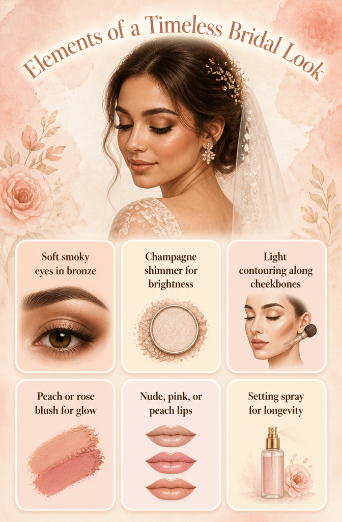 Information image outlining elements of a timeless bridal look.