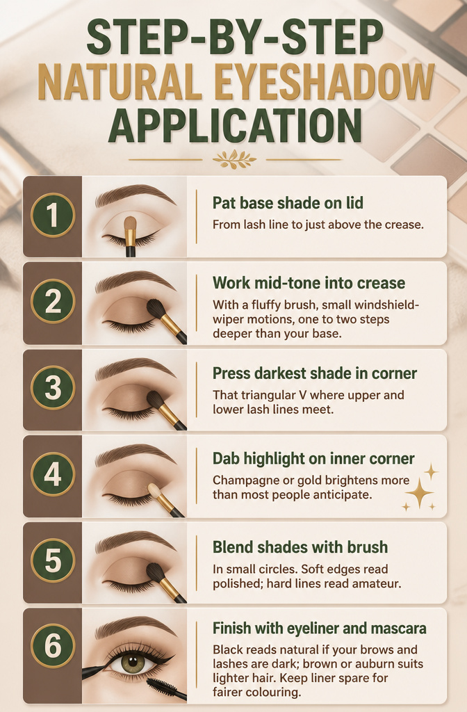 Natural Eyeshadow for Brown Eyes: 16 Color Ideas for 2026 17 Instructional image for applying natural eyeshadow.
