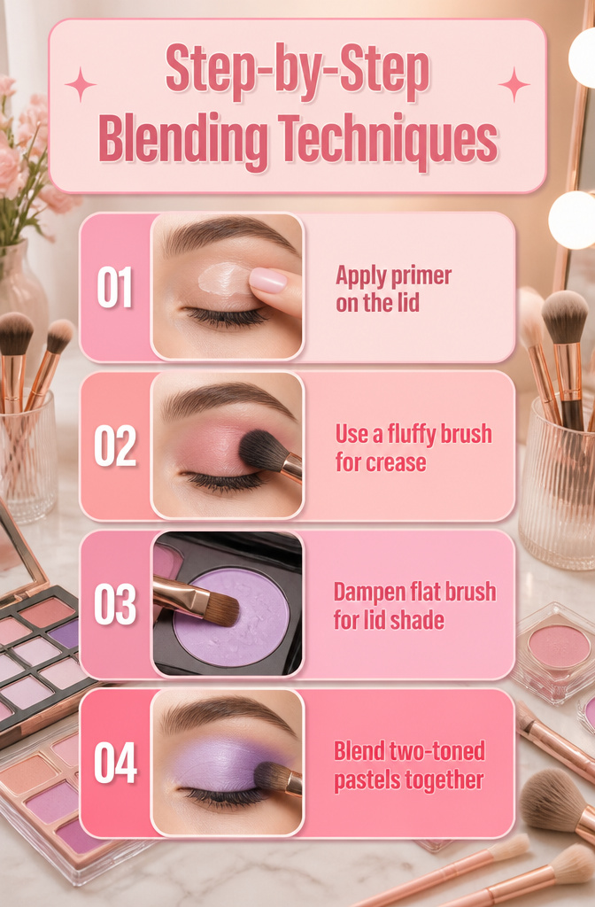 16 Cute Makeup Ideas for Eyes, Lips, and Cheeks in 2026 18 An illustration of blending techniques for pastel eyeshadow.