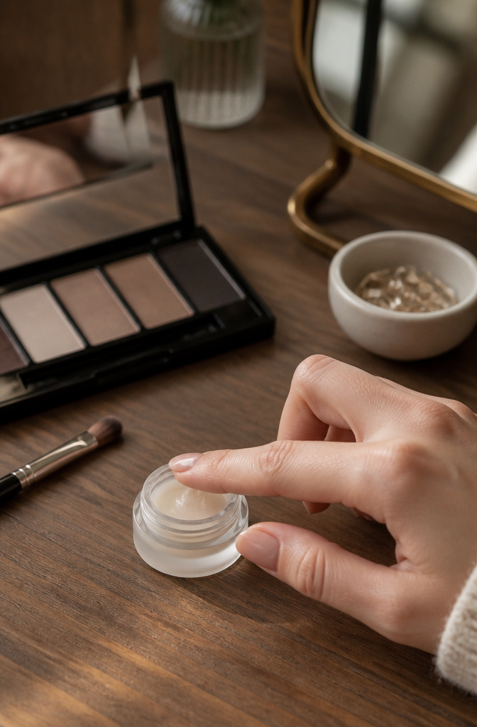 How to Do a Smokey Eye: A 9-Step Tutorial for 2026 3 Close-up of an eye with primer being applied to the eyelid.