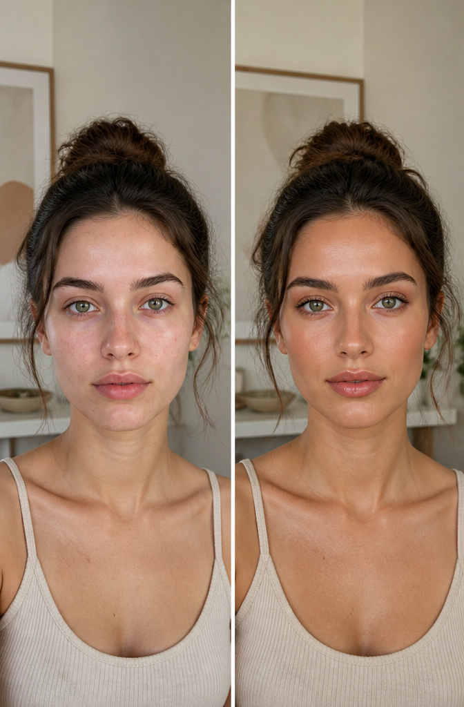 Model with hydrated skin, demonstrating the natural skin trend.