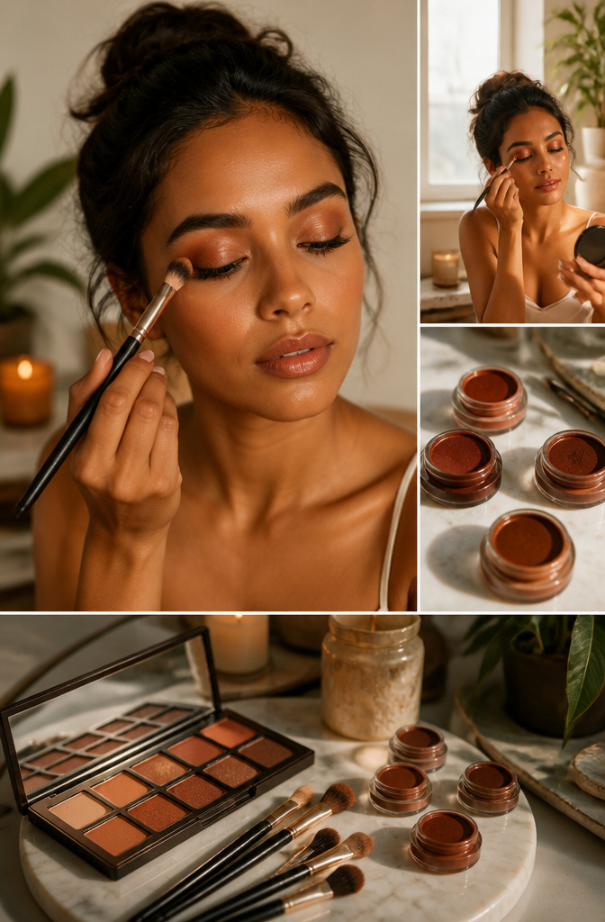 6 Makeup Looks for Tan Skin Tones in 2026 5 Model showcasing terracotta eyeshadow that blends with tan skin.