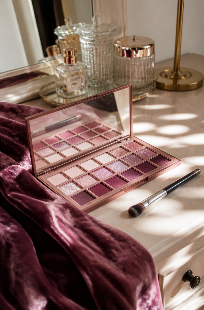 Model with matte pink eyeshadow and silver pressed pigment at the center.