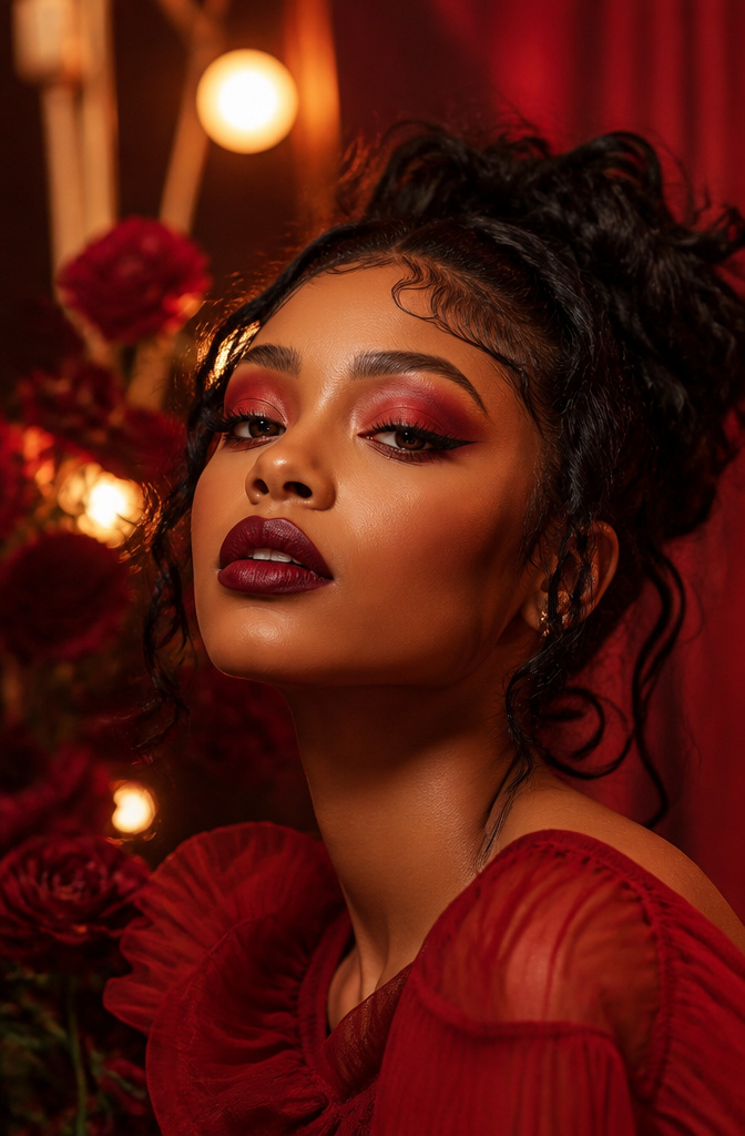 15 Euphoria Aesthetic Makeup Ideas for 2026 5 Model showcasing a dramatic red eye makeup look.
