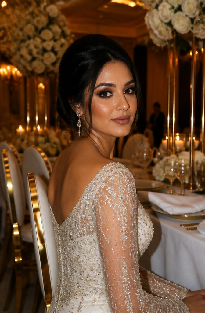 Bride with smokey eye makeup featuring rich browns and deep golds.