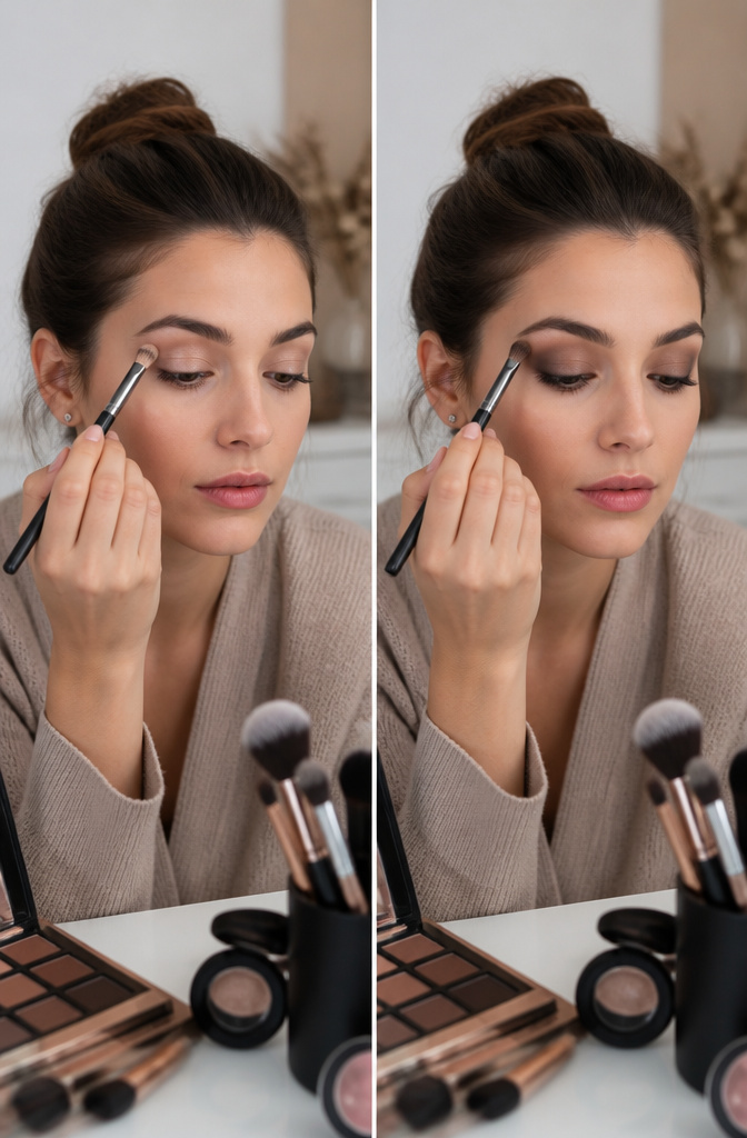 How to Do a Smokey Eye: A 9-Step Tutorial for 2026 5 A blending brush applying darker shadow into the crease of an eyelid.