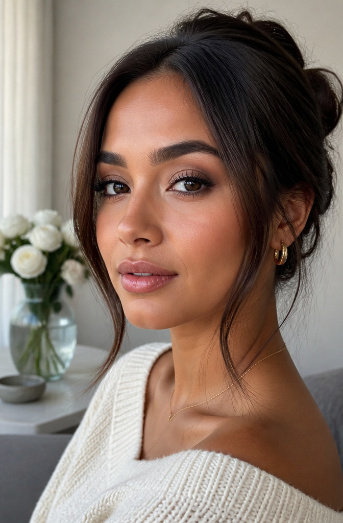 Natural Eyeshadow for Brown Eyes: 16 Color Ideas for 2026 6 Model applying soft taupe eyeshadow that enhances her brown eyes.