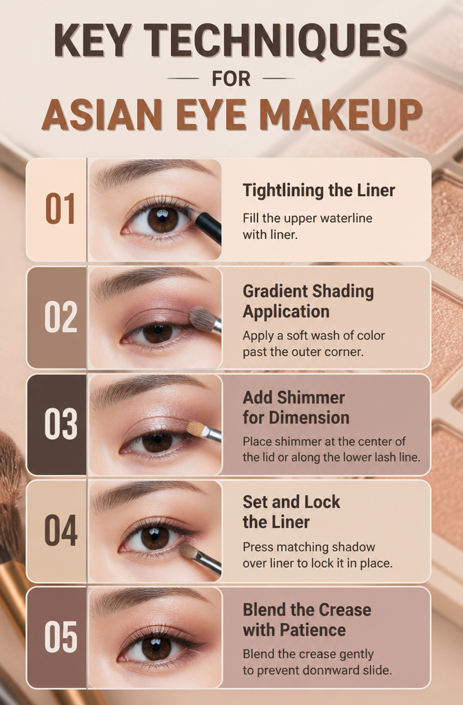 Tightlining technique applied to enhance lashes without occupying lid space.