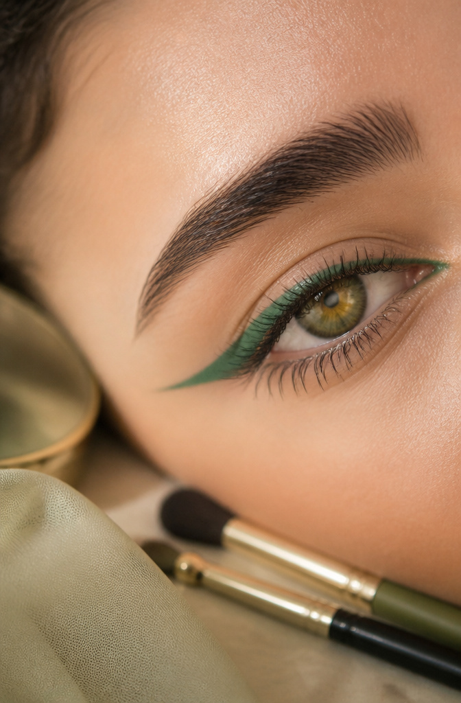How to Do Simple Green Makeup: 6 Wearable Looks From Subtle to Bold 6 Photograph showing the process to achieve green siren eyes.