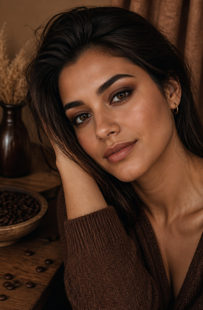 Natural Eyeshadow for Brown Eyes: 16 Color Ideas for 2026 7 Model wearing deep chocolate brown eyeshadow around her brown eyes.