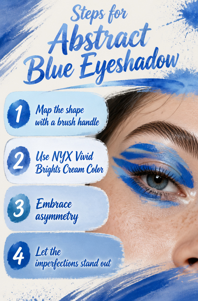 15 Euphoria Aesthetic Makeup Ideas for 2026 7 Illustration detailing steps for applying abstract blue eyeshadow.