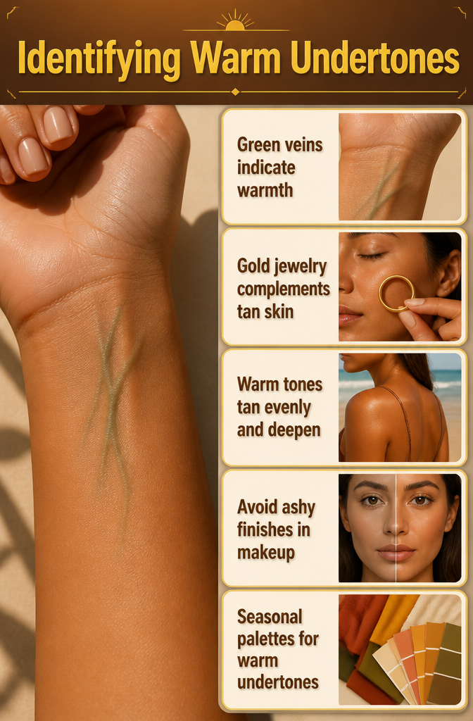 6 Makeup Looks for Tan Skin Tones in 2026 8 Visual guide on identifying warm undertones in tan skin.