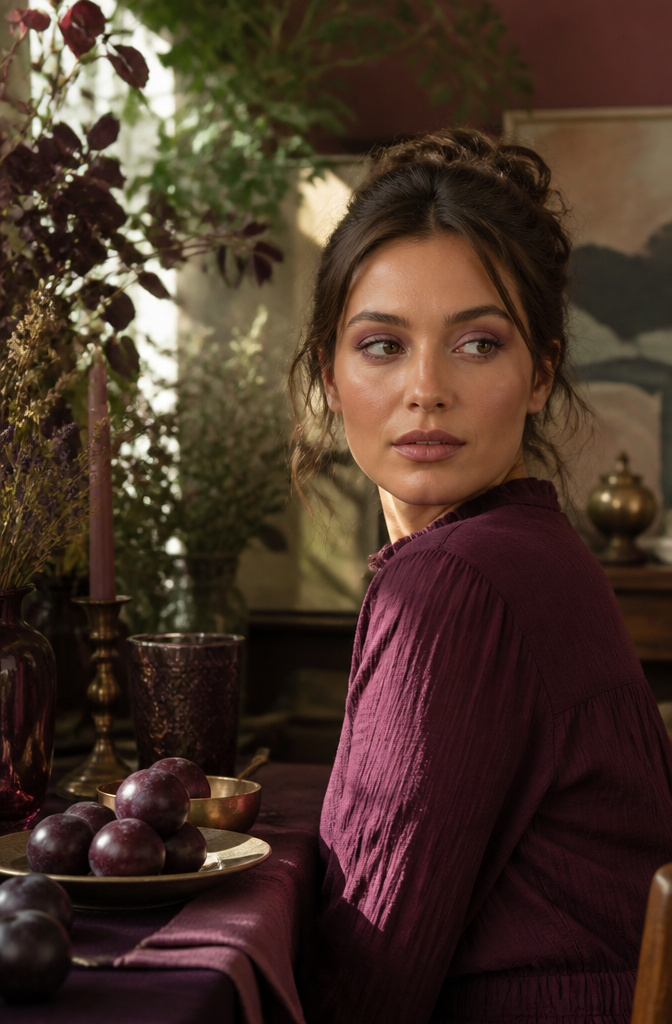 Natural Eyeshadow for Brown Eyes: 16 Color Ideas for 2026 9 Model with plum eyeshadow enhancing her brown eyes.
