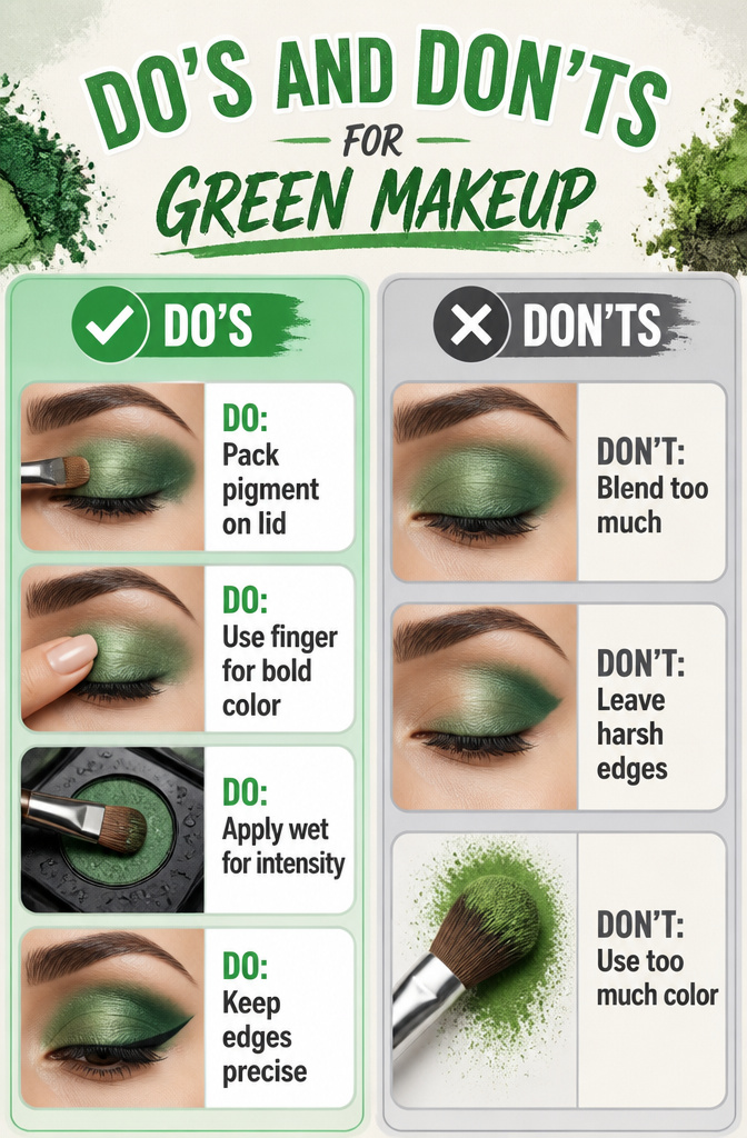 How to Do Simple Green Makeup: 6 Wearable Looks From Subtle to Bold 9 Illustration highlighting application techniques for green makeup.