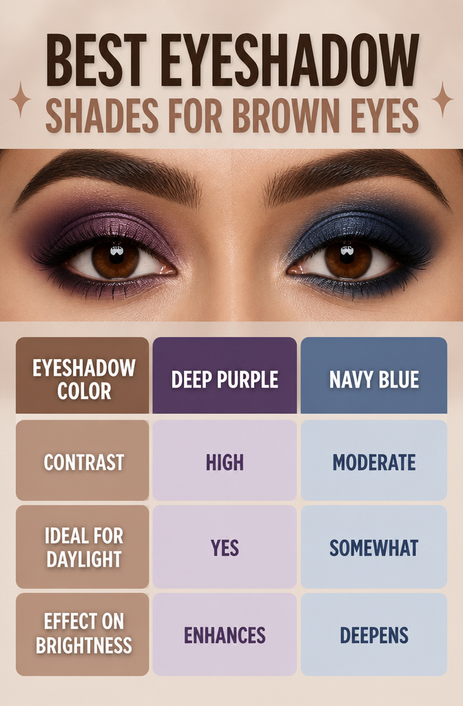 Graphic showing best eyeshadow shades for brown eyes.