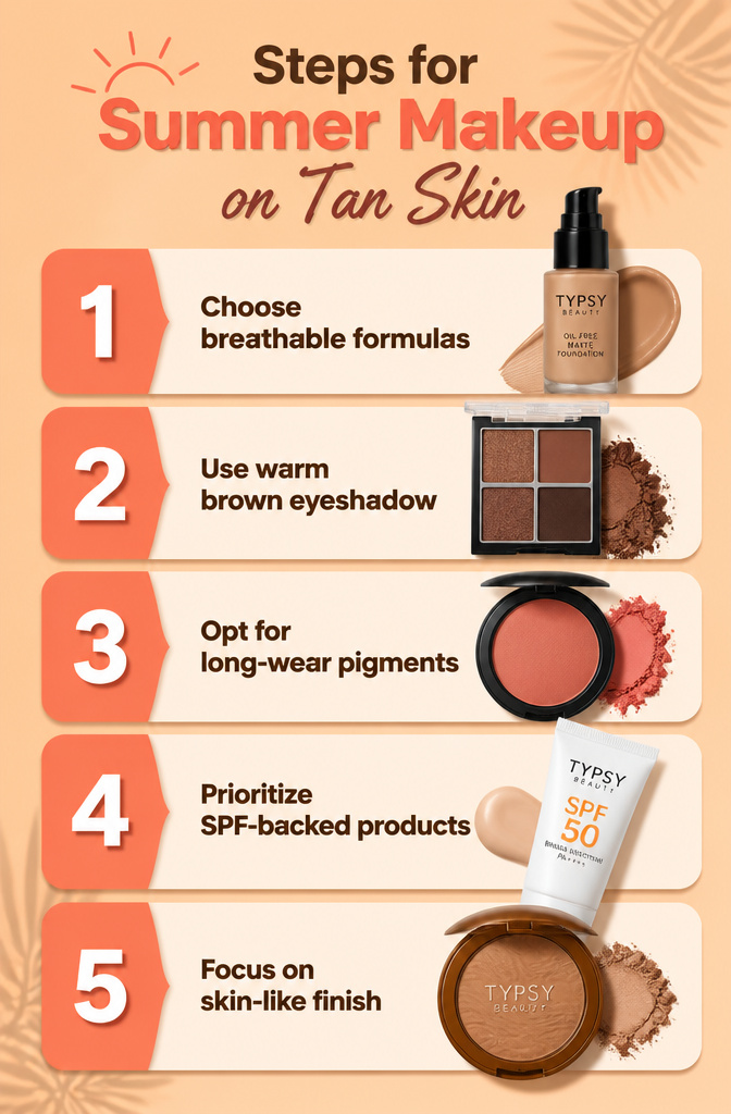 6 Makeup Looks for Tan Skin Tones in 2026 9 Steps for summer makeup tailored for tan skin types.