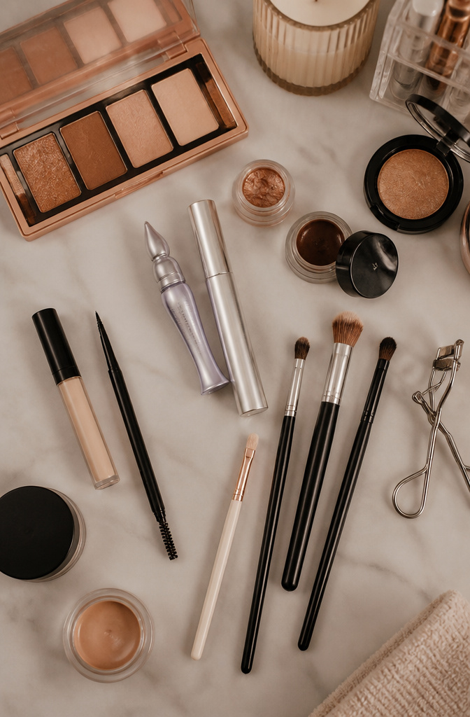How to Do Light Brown Eye Makeup Natural in 2026: 2 Methods 10 Flat shader and tapered crease brushes displayed for makeup application.