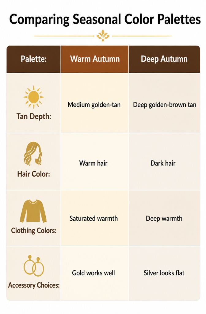 6 Makeup Looks for Tan Skin Tones in 2026 10 Visual comparison of seasonal color palettes for tan skin.