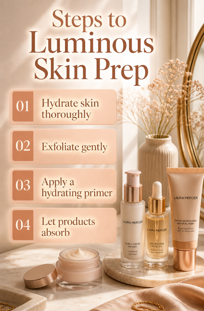 Image titled 'Steps to Luminous Skin Prep' with skincare instructions.