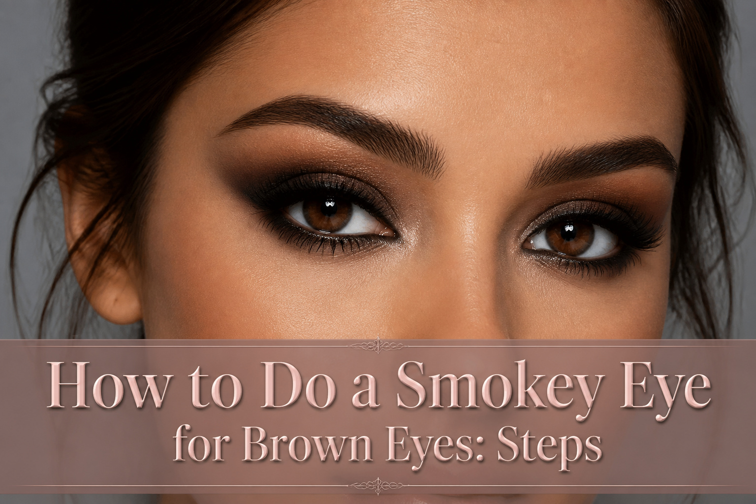 Model with a smokey eye makeup look emphasizing brown eyes.