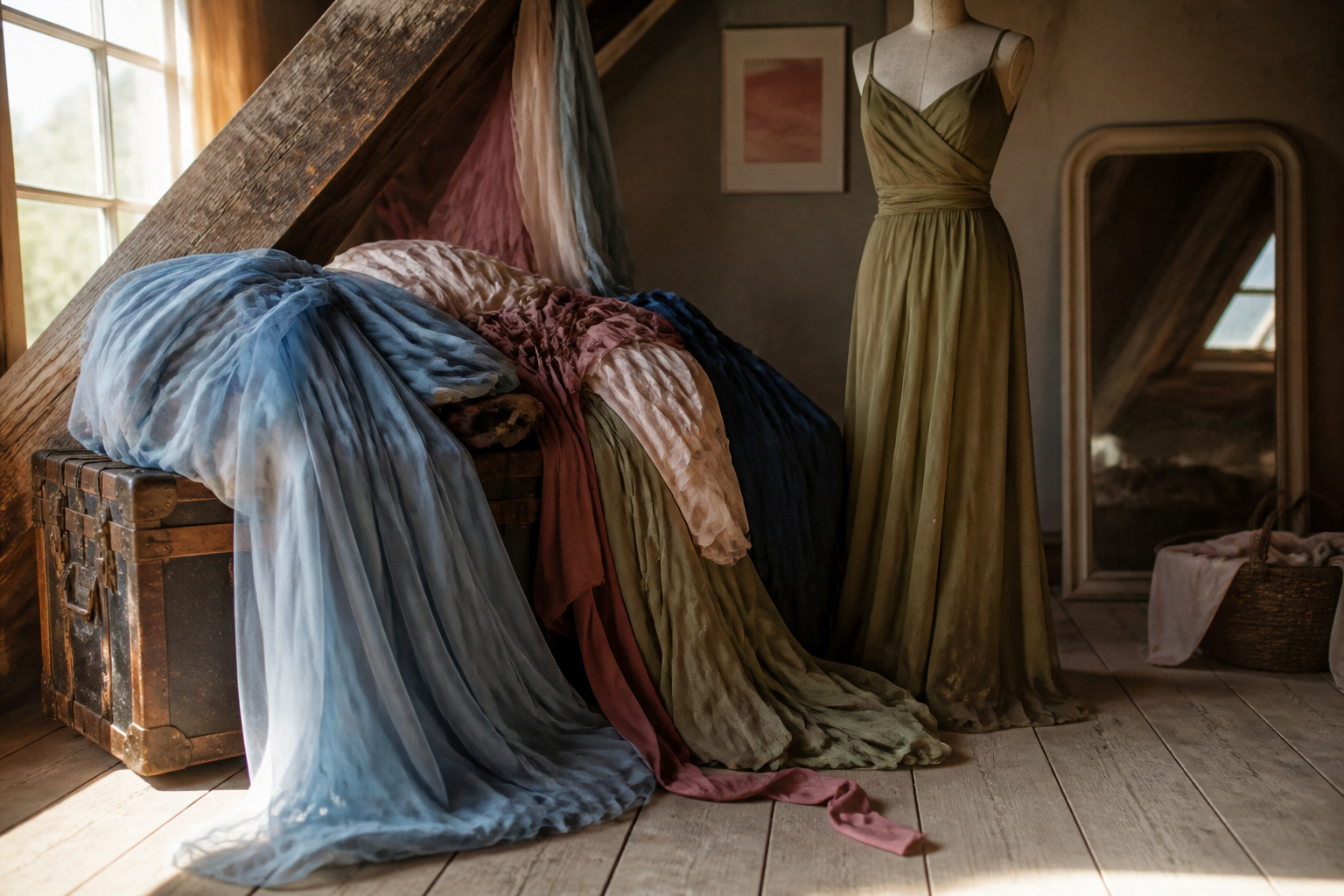 Various bridesmaid dresses in different colors and styles displayed together.